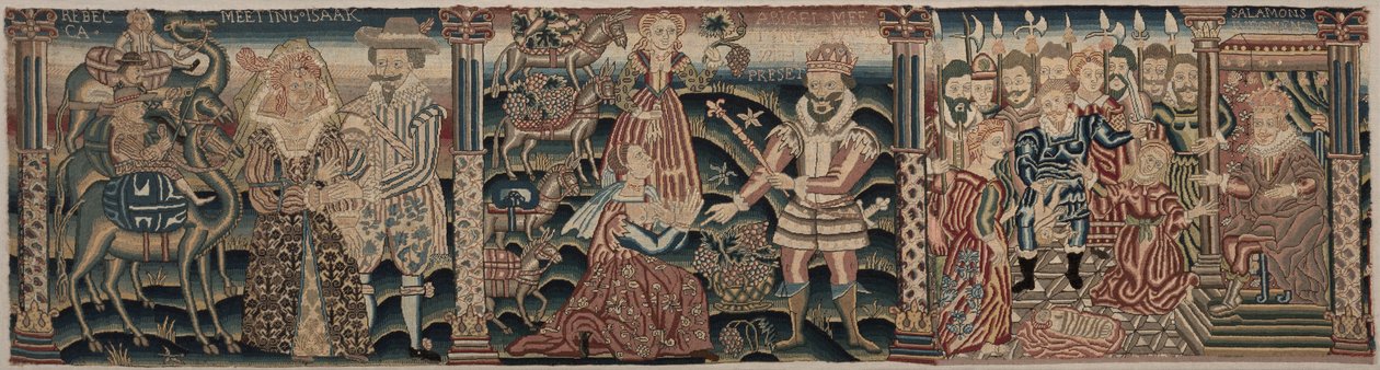 Section of an Embroidered Frieze: Rebecca Meeting Isaac, Abigail Meeting David by Unbekannt