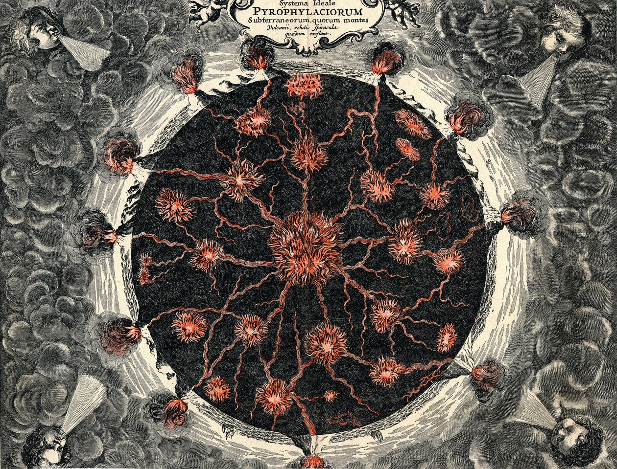 Sectional View of the Earth, Showing Central Fire and Volcanoes, 1665 by Unbekannt