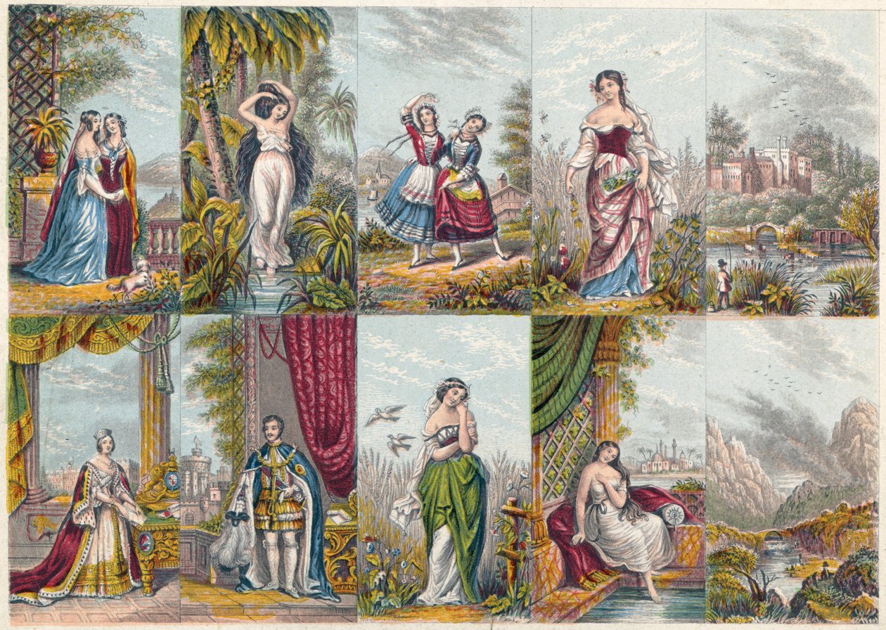 Series of views and figures, including a portrait of Queen Victoria and Prince Albert, 1851 by Unbekannt