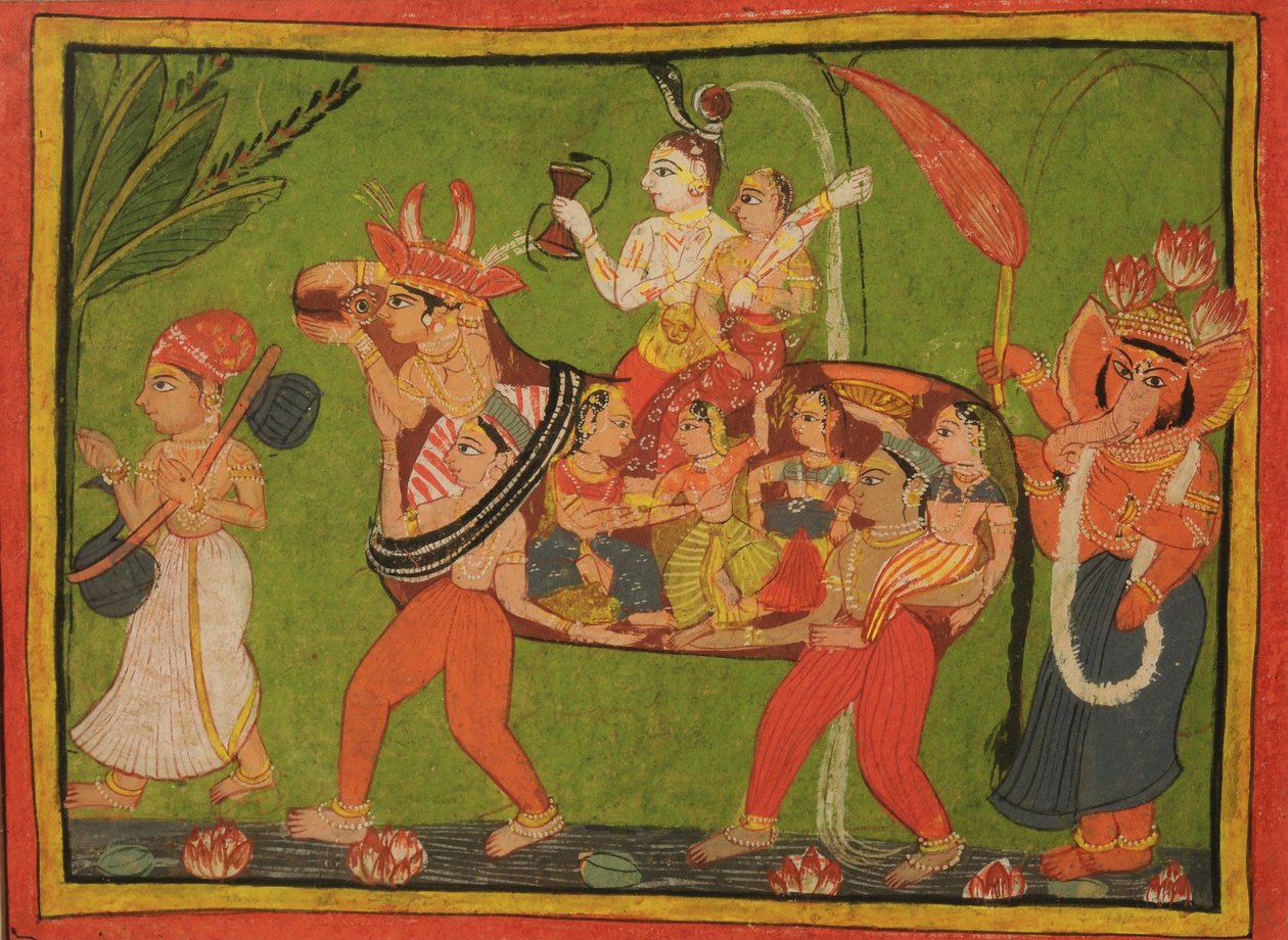 Shiva and Parvati on a Composite Cow Made of Assembled Women by Unbekannt