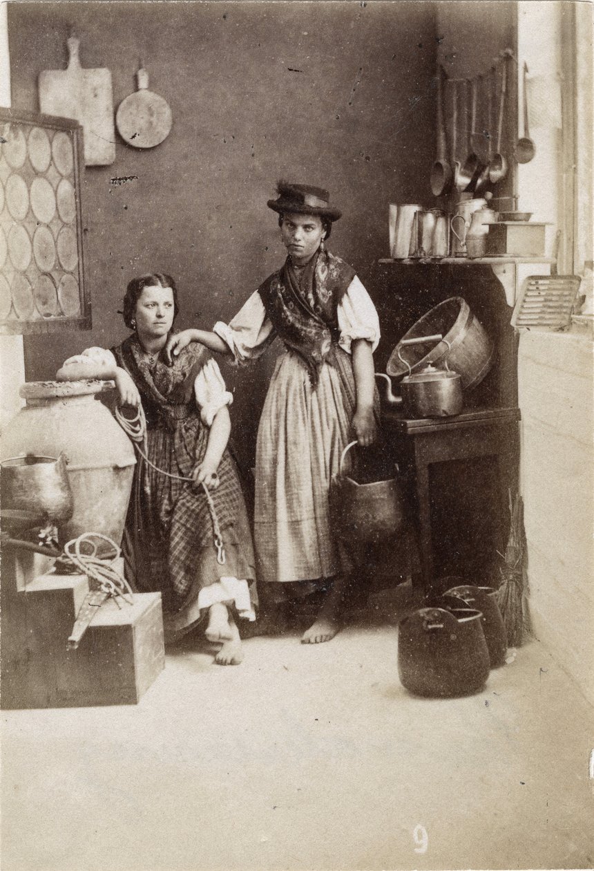 Small Trades: Portrait of Two Women Carrying Water in a Kitchen, 19th Century by Unbekannt