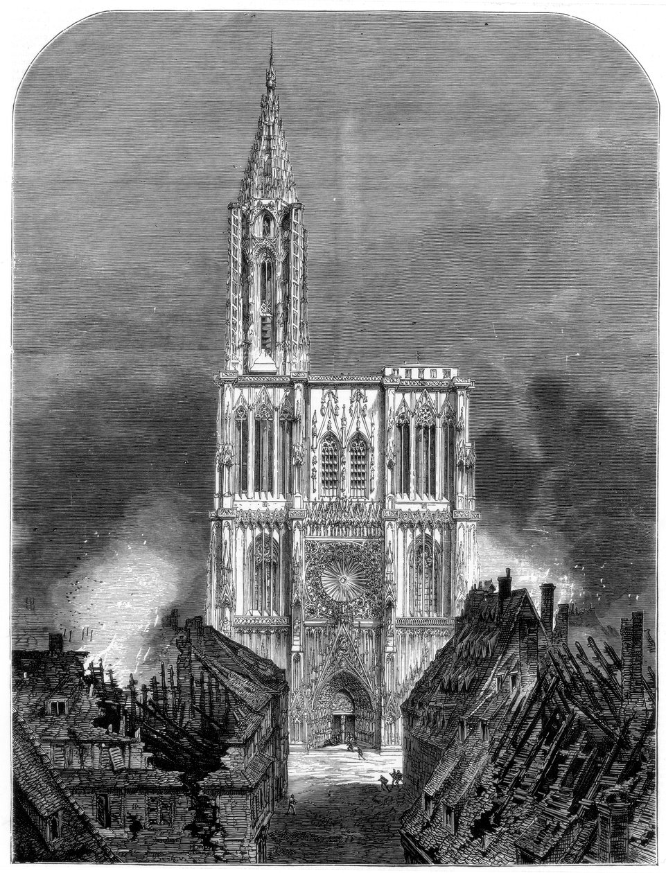 Strasbourg Cathedral during the final bombardment of the city, Franco-Prussian War, 1870 by Unbekannt