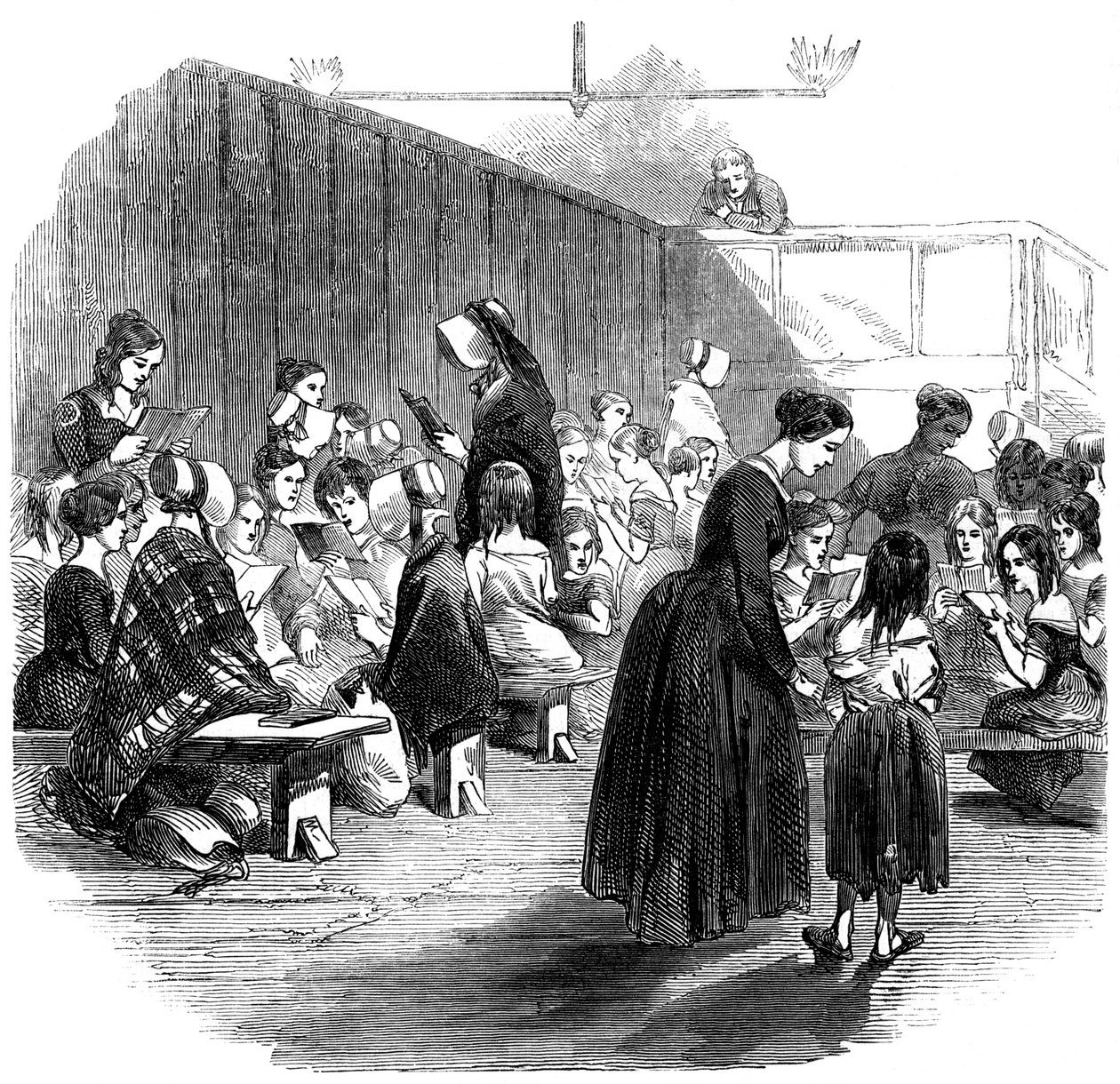 Teaching Girls to Read in the Ragged School Union School, Lambeth, London by Unbekannt