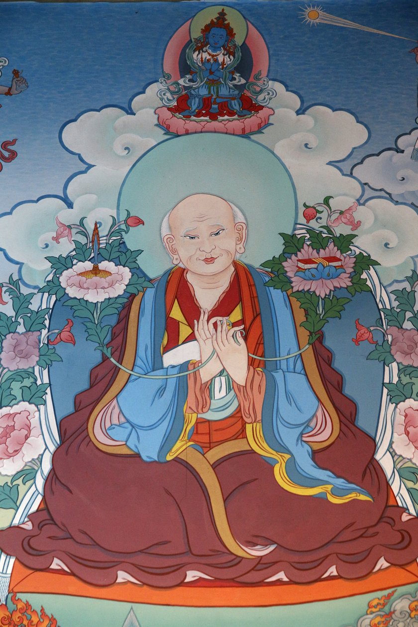 Temple of the Thousand Buddhas Dashang Kagyu Ling congregation Painting of a Monk praying, La Boulaye, France by Unbekannt