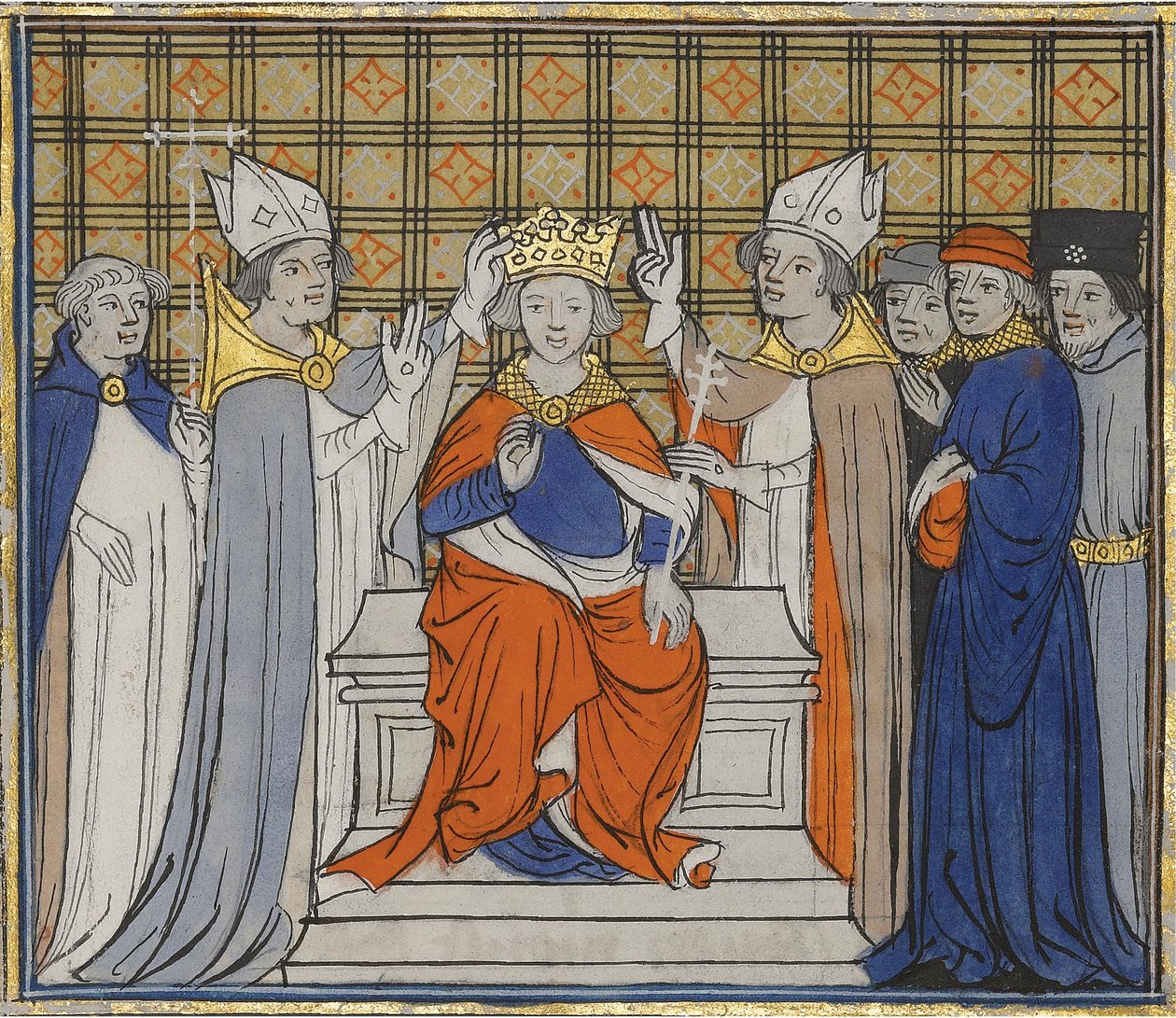 The Anointing and Coronation of Louis IV at Laon, 19 June 936. From Grandes Chroniques de France by Unbekannt