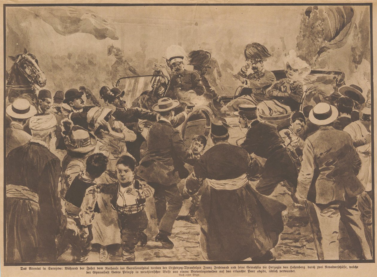 The Assassination of Archduke Franz Ferdinand of Austria and his wife in Sarajevo by Unbekannt