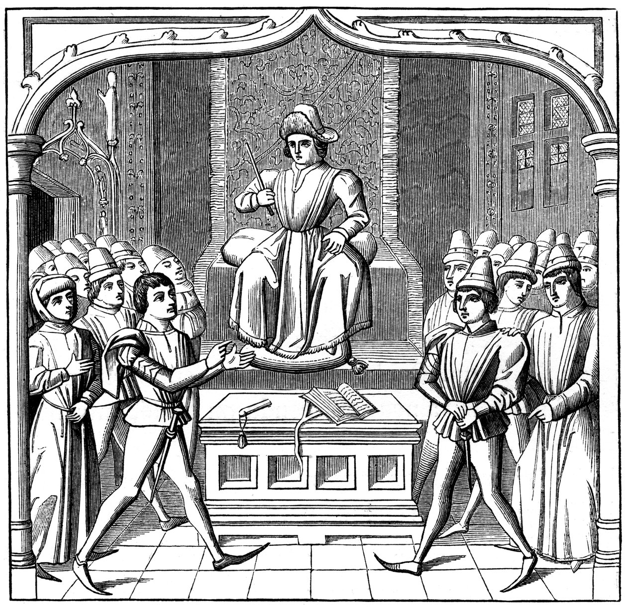 The Judicial Duel, the Plaintiff Opening His Case Before the Judge by Unbekannt