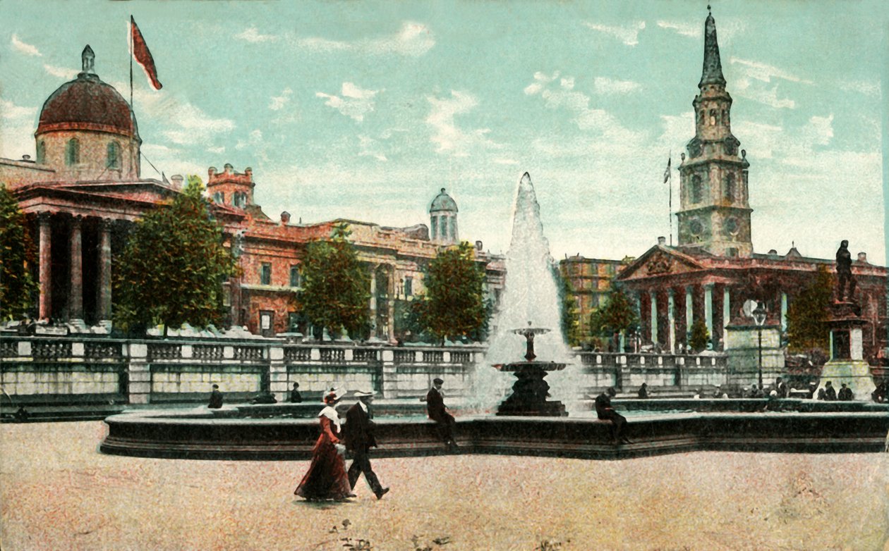 The National Gallery, St Martin in the Fields, and fountains in Trafalgar Square, London, c1910 by Unbekannt