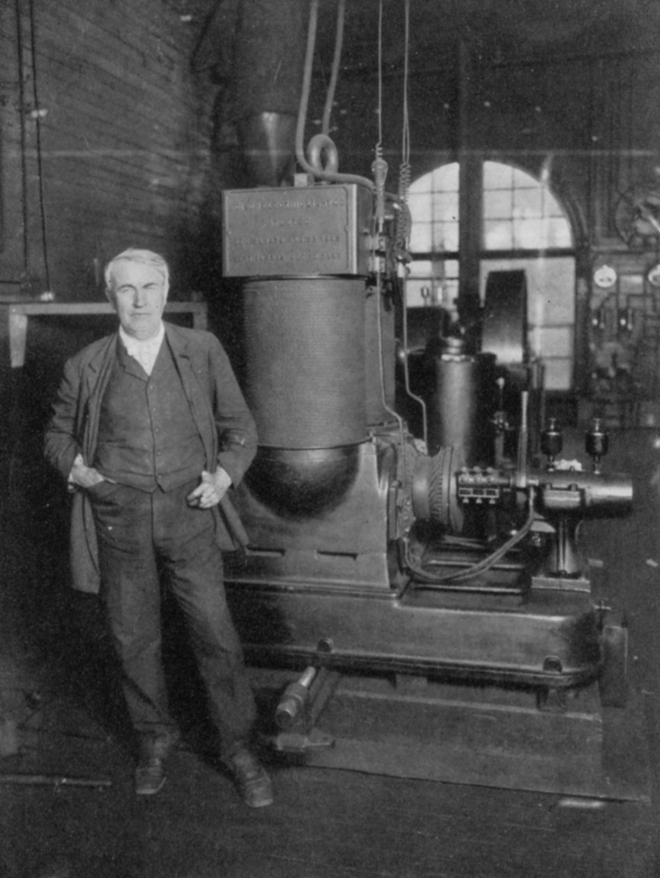 Thomas Alva Edison with His First Dynamo for Producing Electric Light by Unbekannt