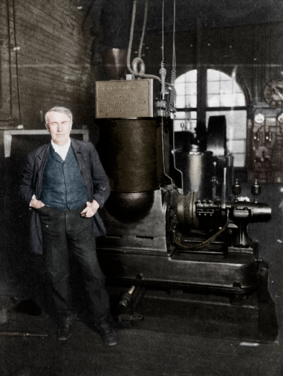 Thomas Alva Edison, American Inventor, with His First Dynamo for Producing Electric Light by Unbekannt