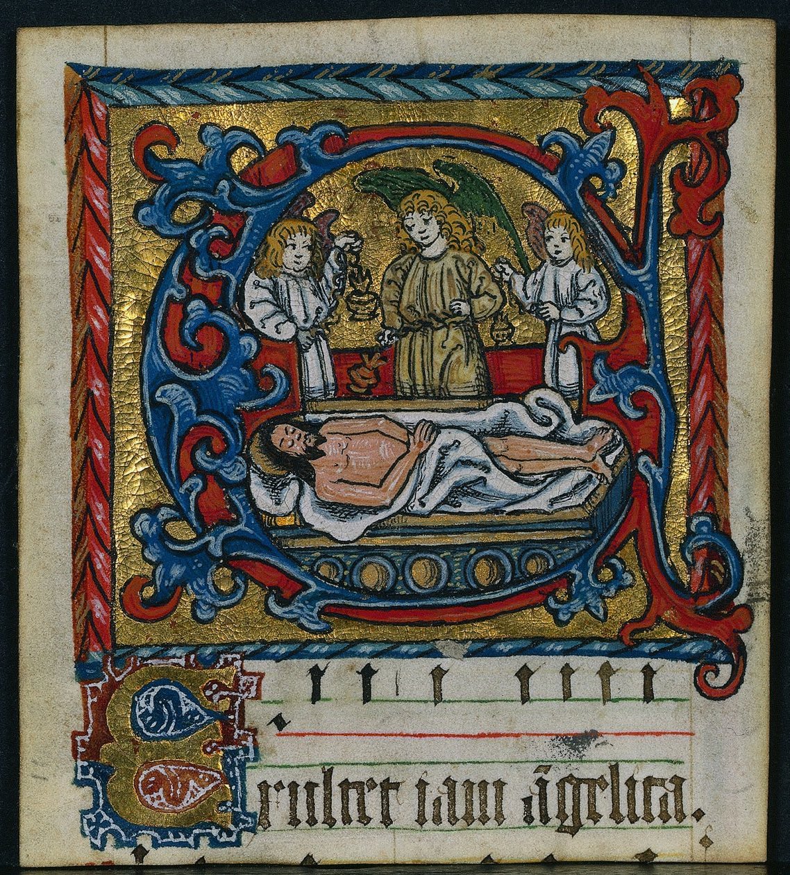 Three Cuttings from a Missal: Initial E with the Angels of the Entombment by Unbekannt