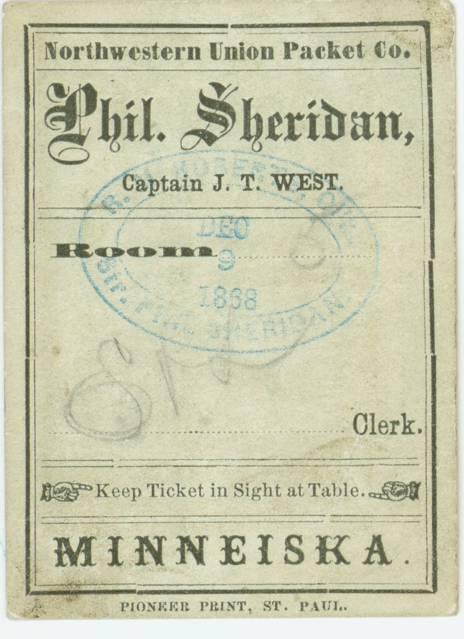 Ticket for the steamboat Phil. Sheridan, December 9, 1868 by Unbekannt