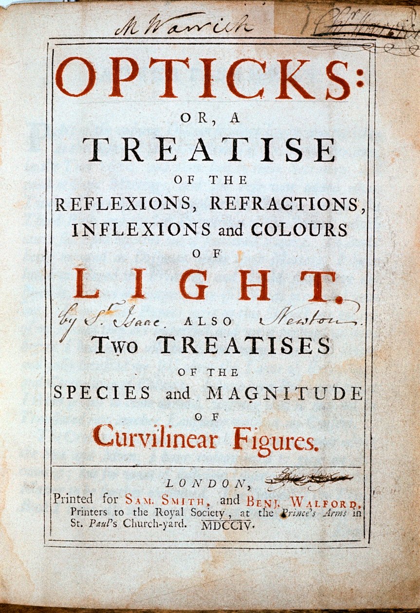 Title Page of Opticks by English Scientist and Mathematician Isaac Newton by Unbekannt