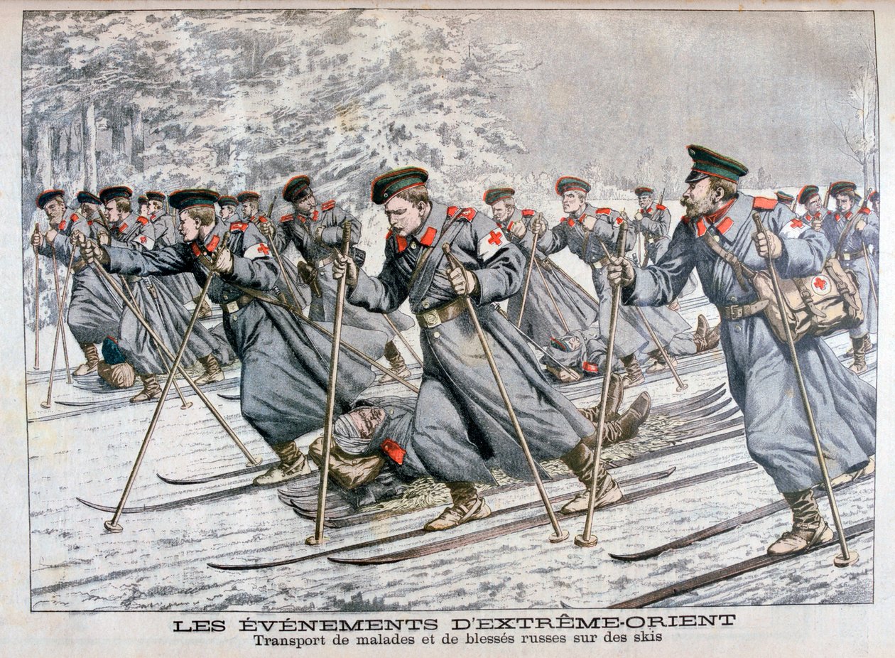 Transporting Sick and Wounded Russian Troops on Skis, Russo-Japanese War by Unbekannt