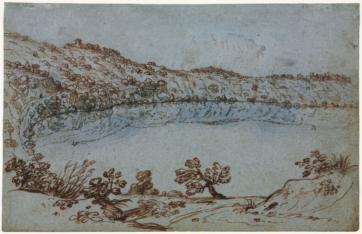 View of Lake Nemi (recto) Small Group of Roman Ruins (verso) by Unbekannt