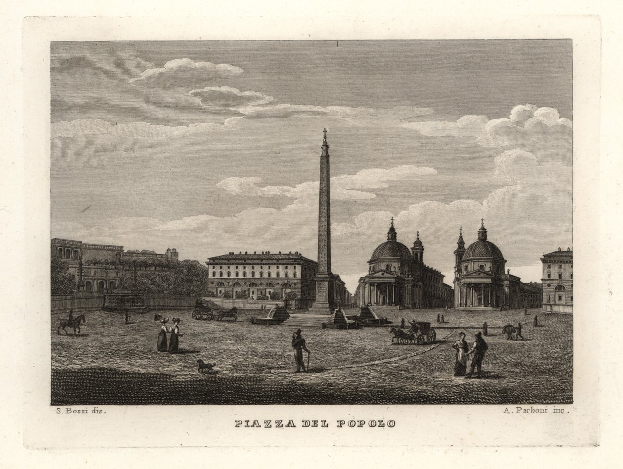 View of the Piazza del Popolo with ancient obelisk from Heliopolis by Unbekannt