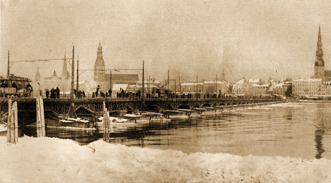 View of the floating Bridge over the Dwina, Riga, Latvia