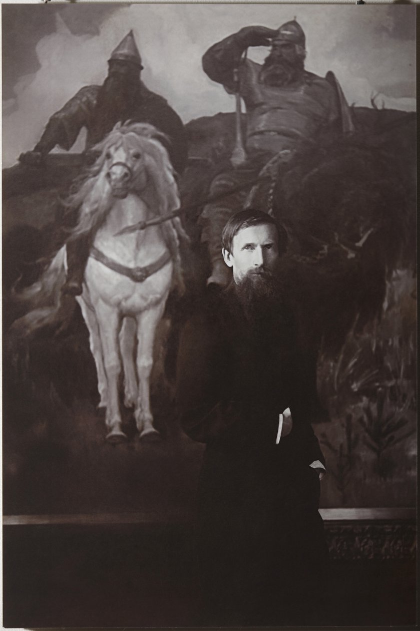 Viktor Vasnetsov before his painting Bogatyrs by Unbekannt