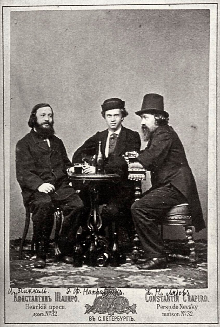 Violinist Johann Pickel with composers Eduard Nápravník and Anatoly Lyadov, 19th century by Unbekannt