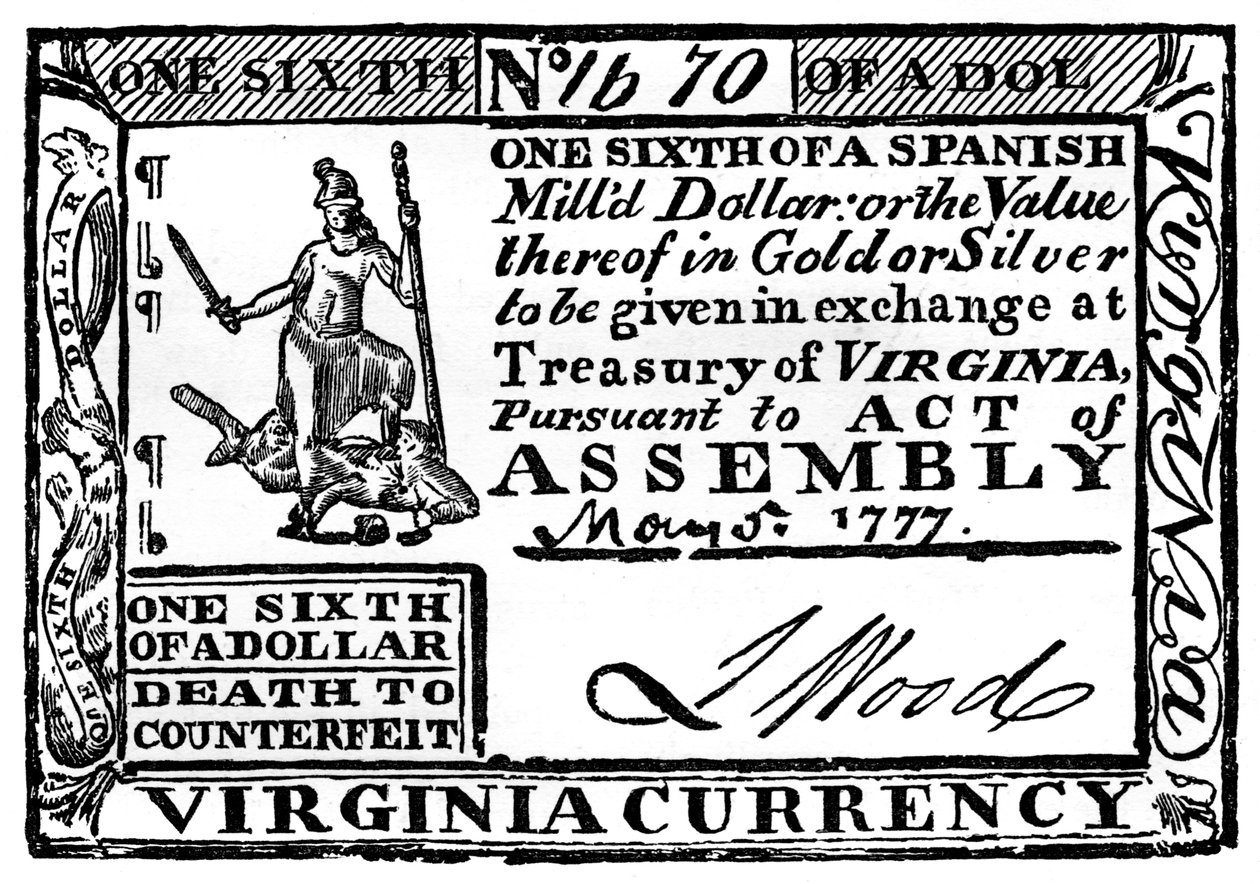 Virginia Paper Money, 1777 c1880 by Unbekannt