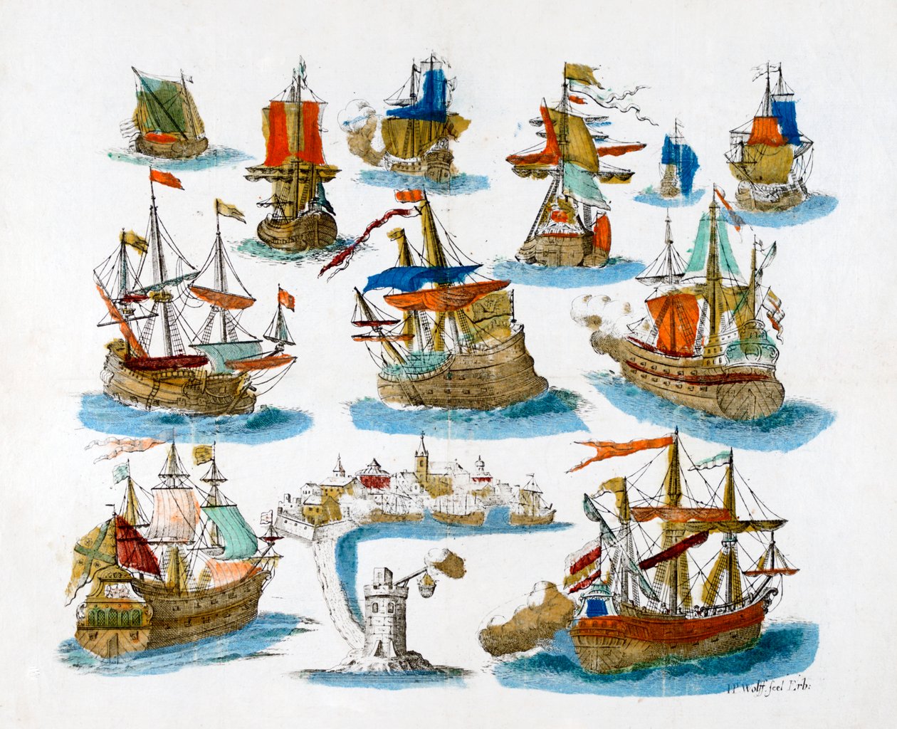 Warships, 18th century by Unbekannt