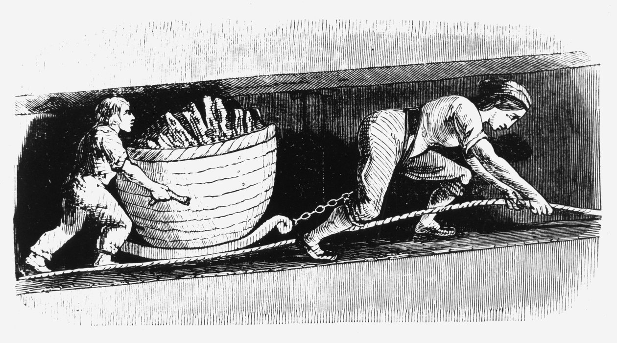 Woman and boy drawing a corve containing 3-4 cwt of coal, Bolton, Lancashire, 1848 by Unbekannt