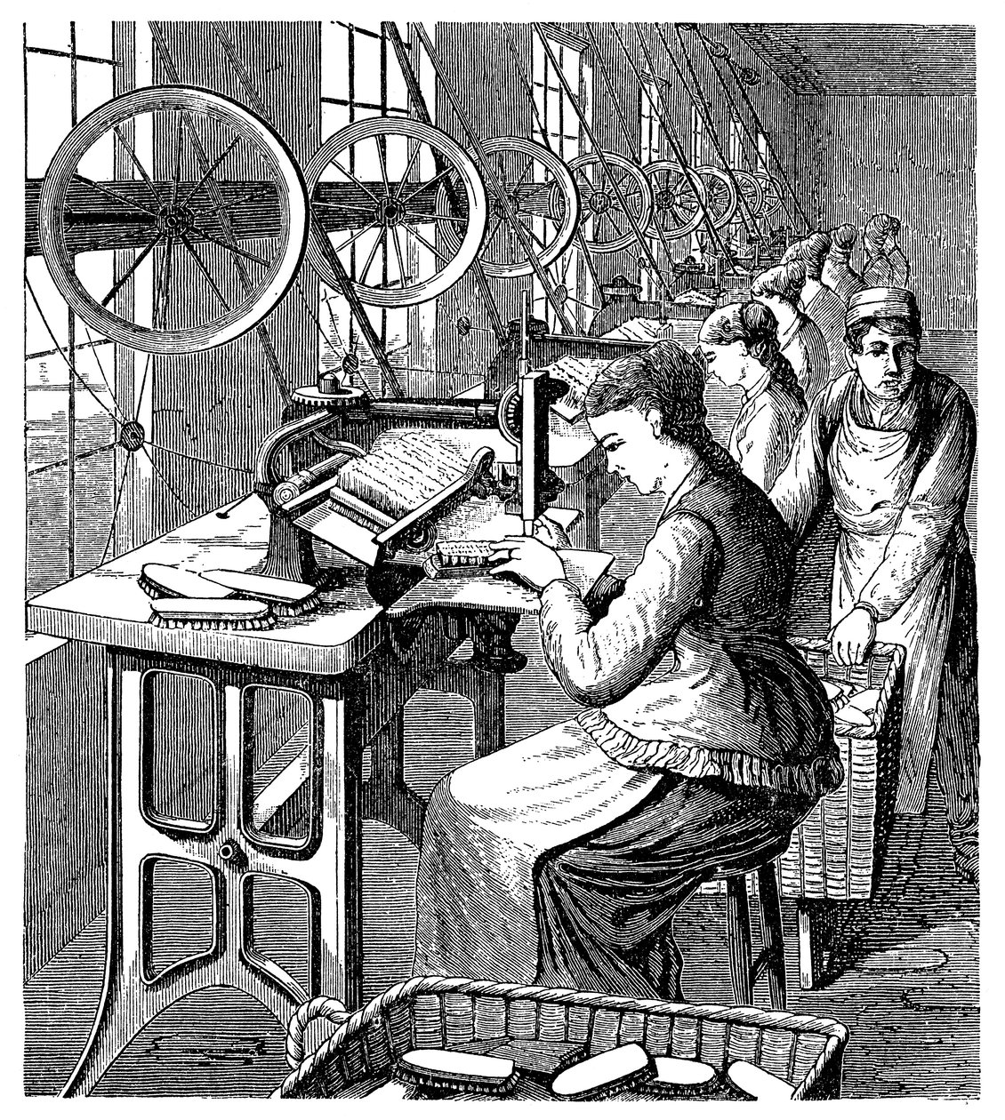Women Securing Bristles in Brushes Using Woodbury