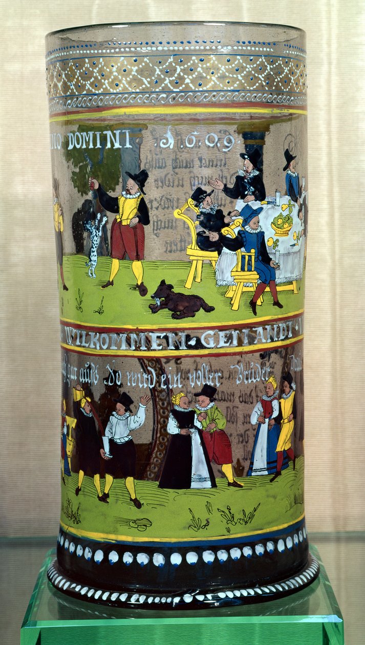 German Enamelled Humpen, Dated 1609, Decorated with Scenes of Celebration by Unbekannt Unbekannt