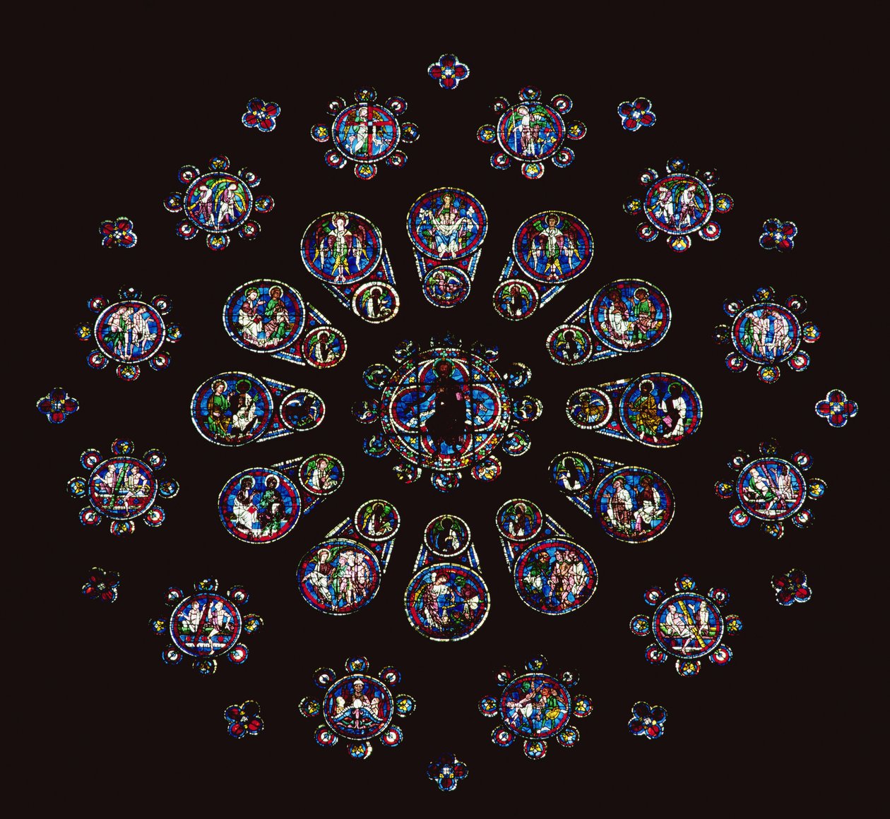 Instruments of the Passion and scenes from the Last Judgement; west rose window, central portion, c.1222 by Unbekannt Unbekannt