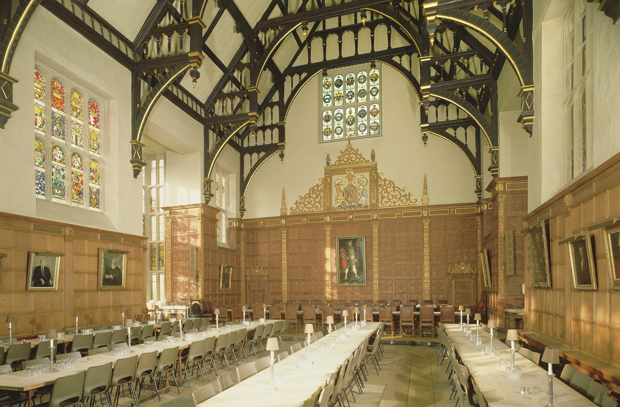 Interior view of the dining hall showing hammer beam ceiling, Trinity College, Cambridge by Unbekannt Unbekannt