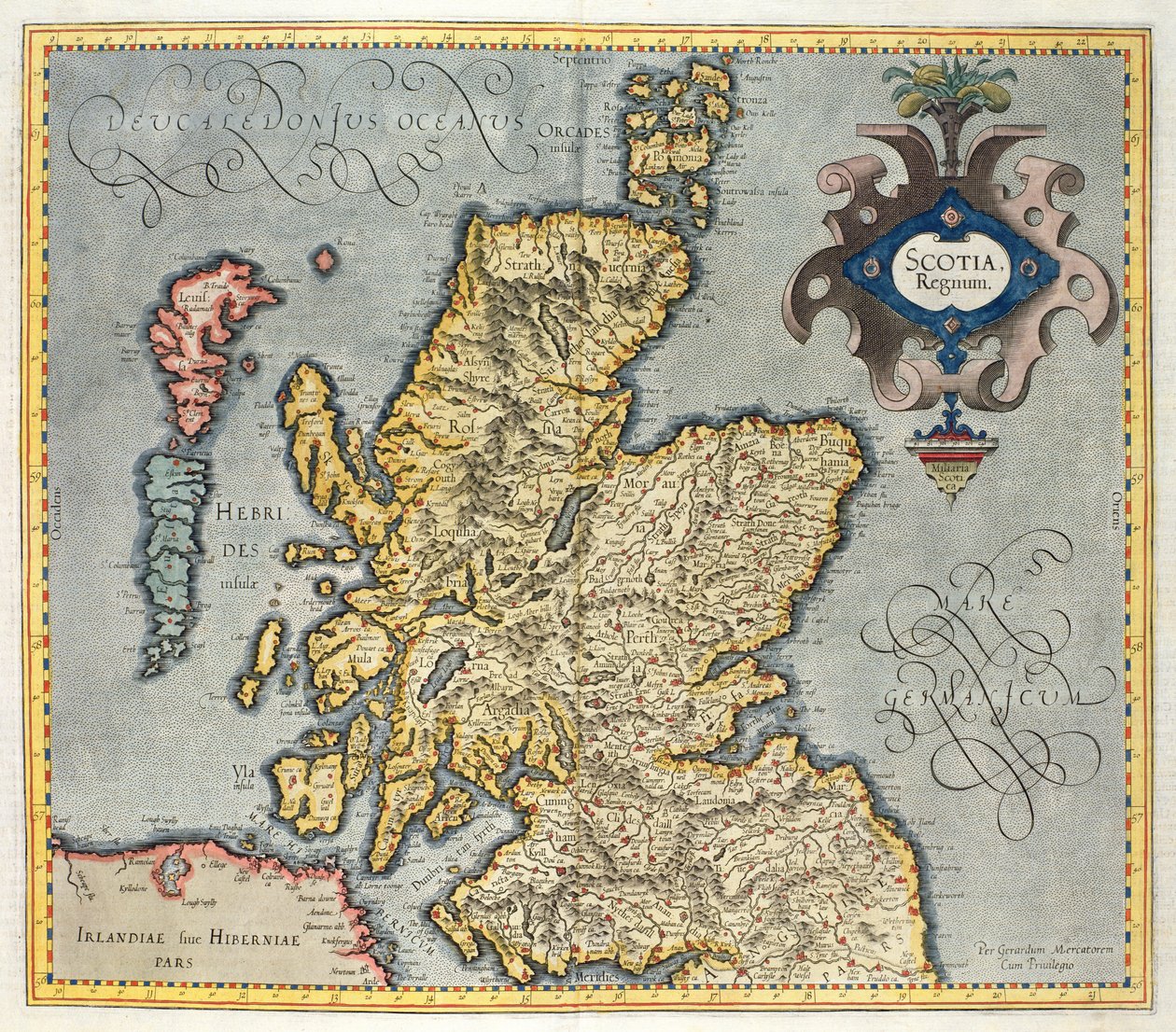 Map of the Kingdom of Scotland, 17th century Scotia Regnum (influenced by Mercator