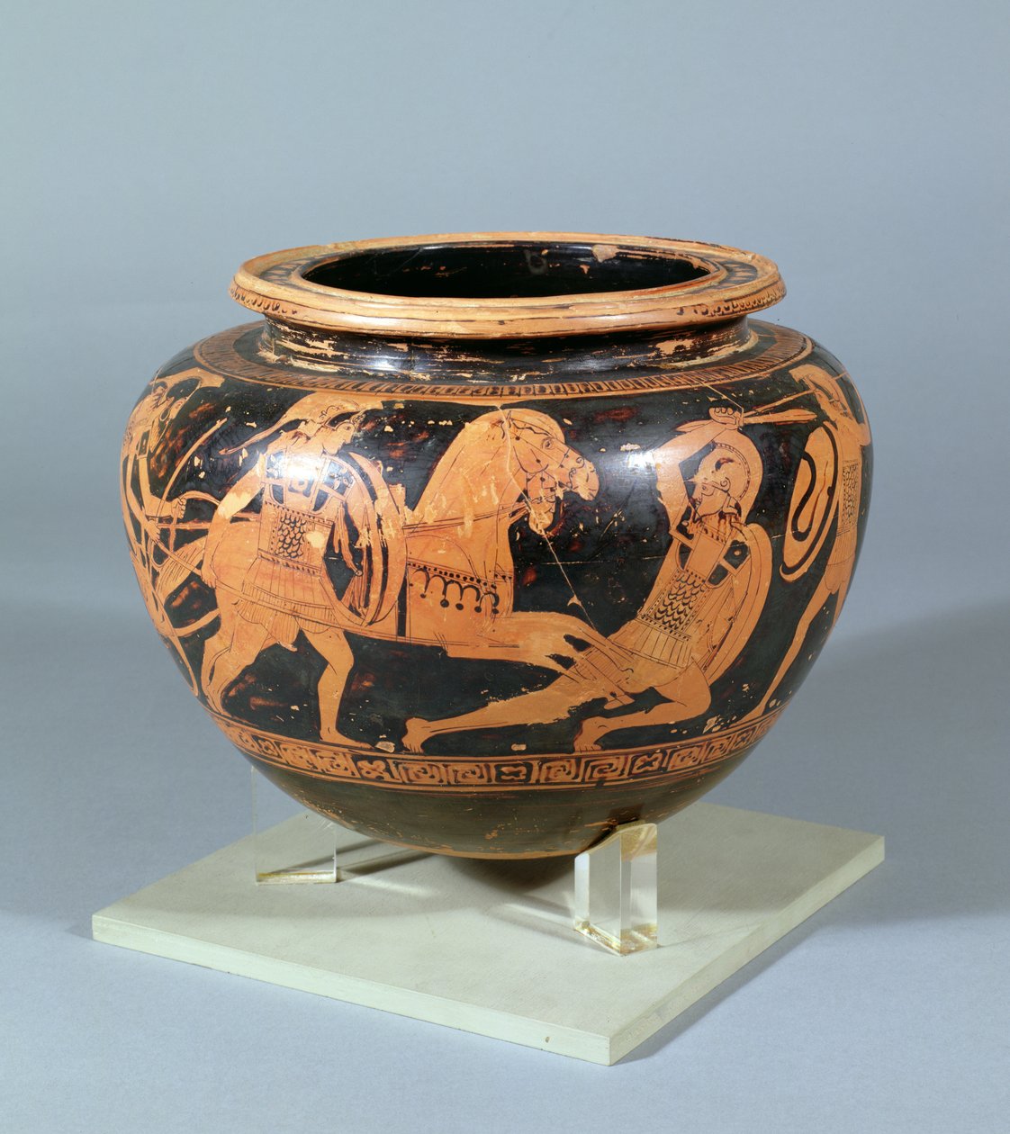 Mixing bowl (Dinos) decorated in black and white relief showing heroic battle scene, work of the Altamura painter, 450 BC by Unbekannt Unbekannt