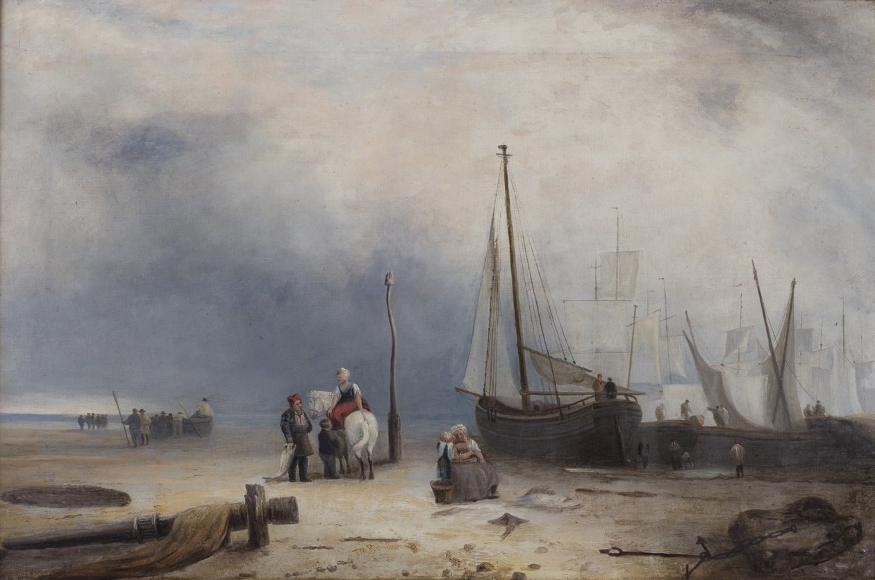 Coast Scene with Boats and Figures by Unbekannt Unbekannt