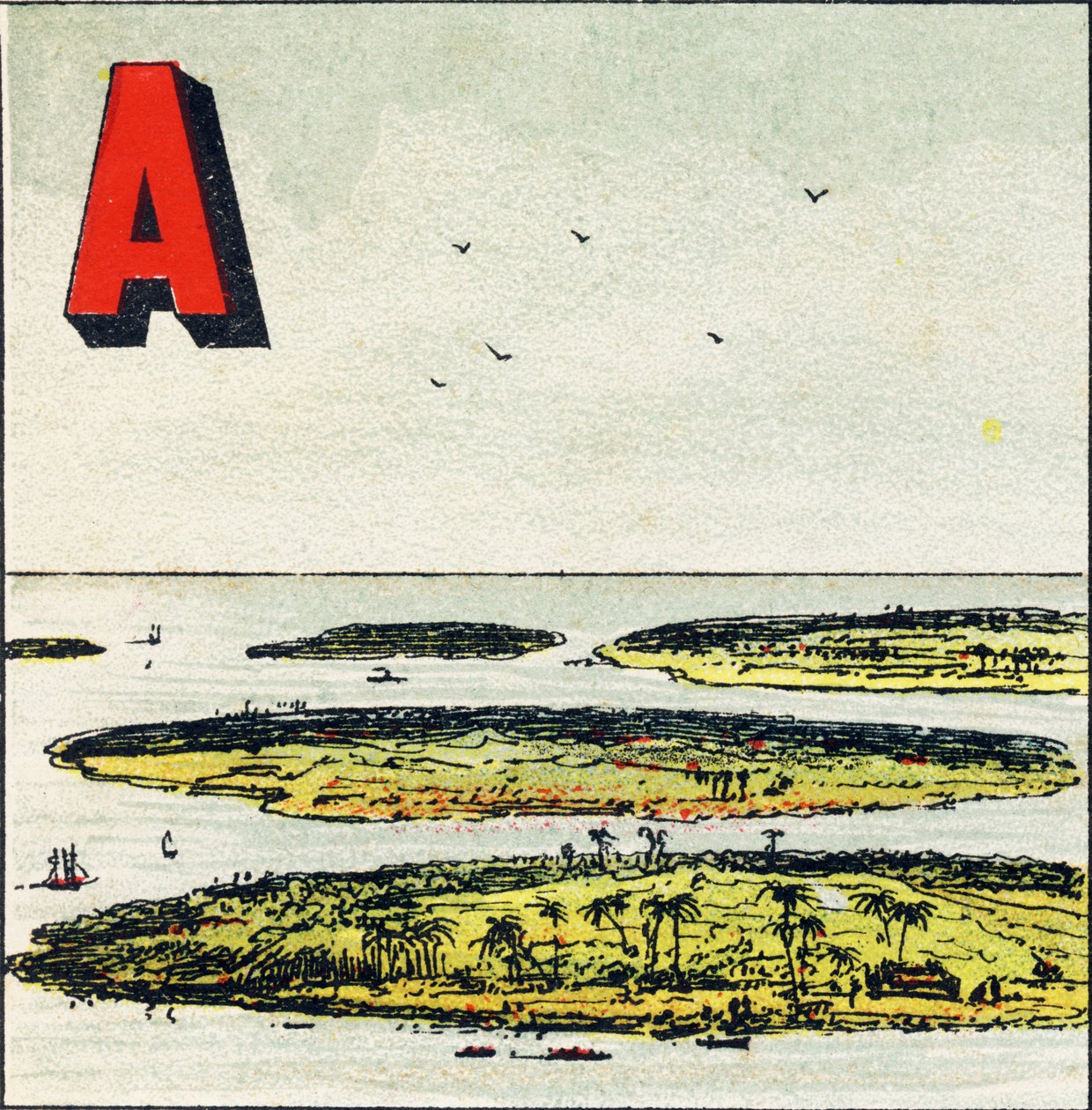 A: Archipelago. It is a Group of Islands in the Same Sea - Engraving from Alphabet Geographique. Guerin-Muller et Cie, publishers, Paris by Unbekannt