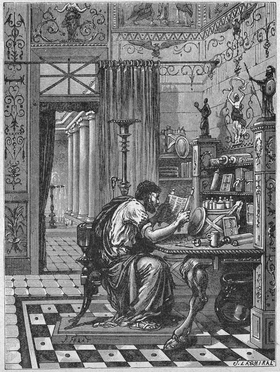 A Roman in His Library, c.1880 (engraving) by Unbekannter Künstler