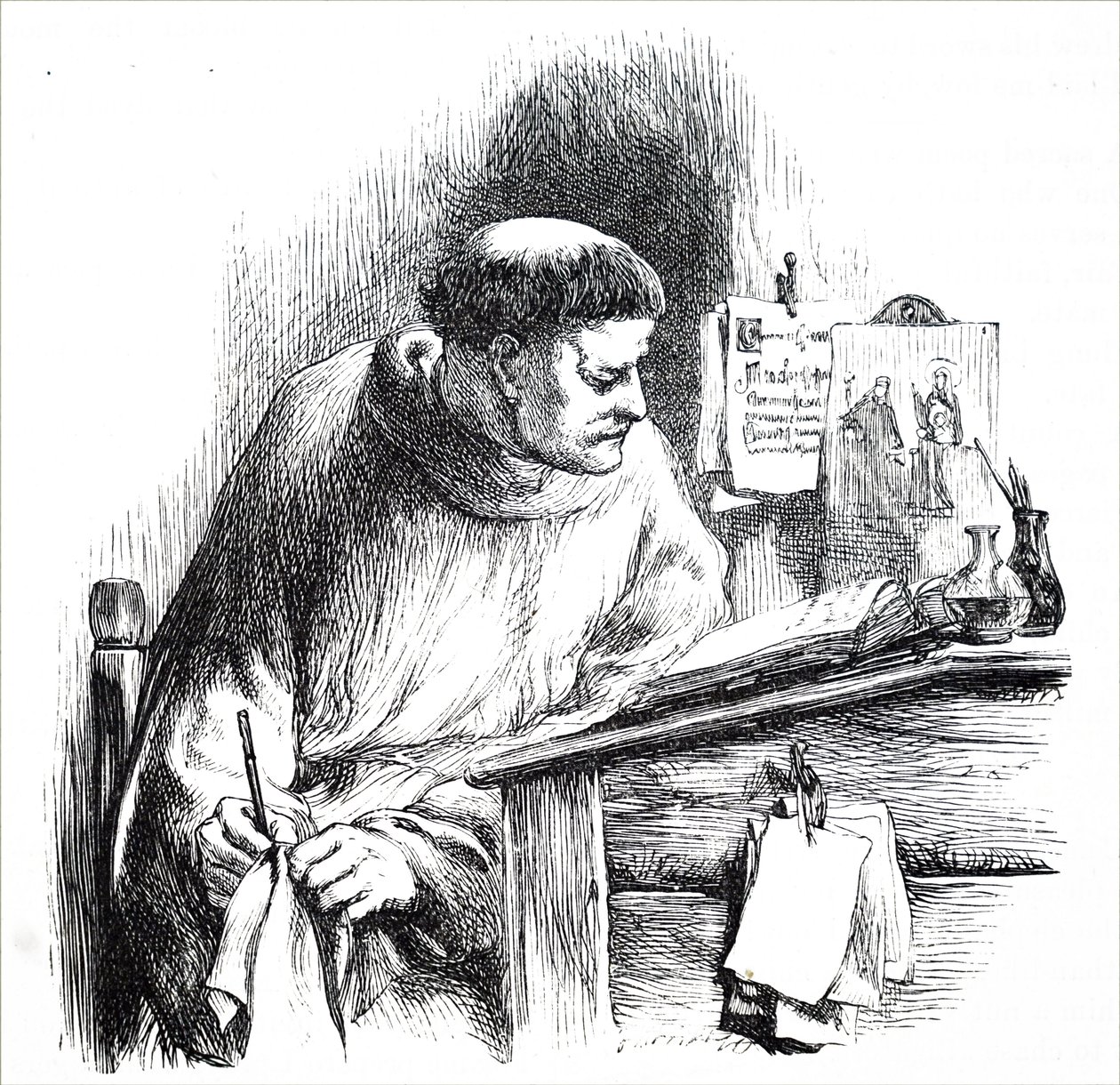 A monk illuminating a manuscript by Unbekannt