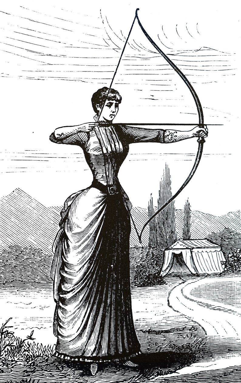 A young lady practising her archery skills by Unbekannt