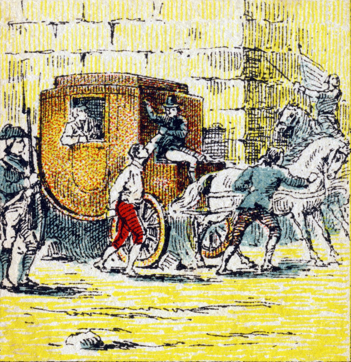 Arrest of Louis XVI and his fleeing family in Varennes on 21 June 1791. Engraving in 