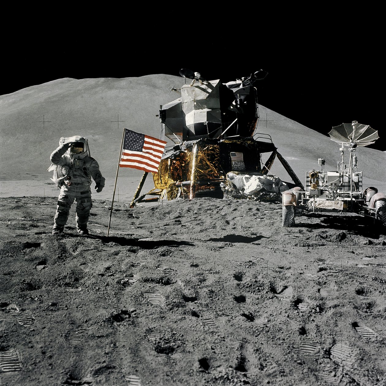 Astronaut Jim Irwin saluting the American flag during the Apollo 15 mission by Unbekannt