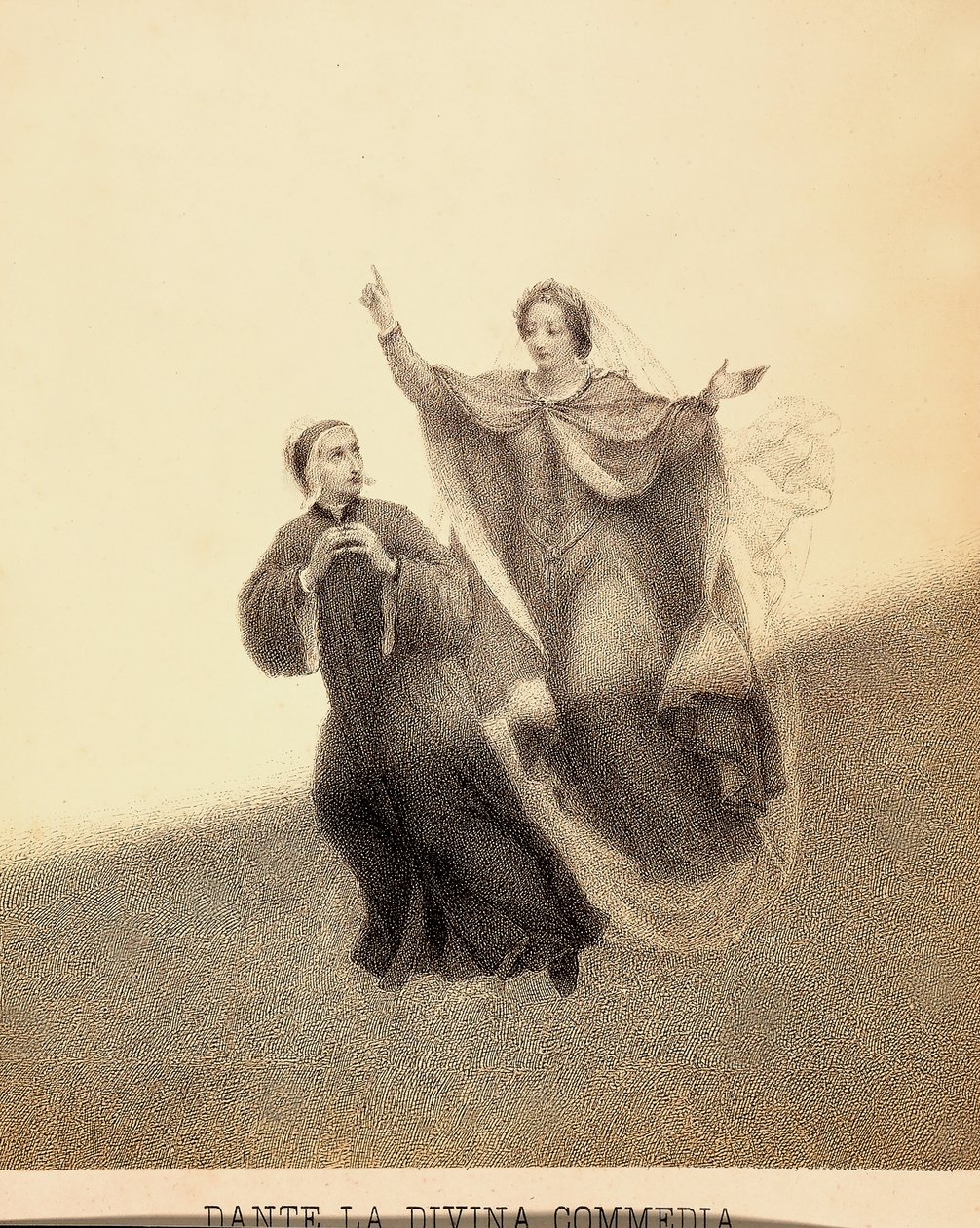 Beatrice Pointing Upward with Her Forefinger Leads Dante Through the Firmament of Paradiso (Illustration of Canto I of Paradiso of The Divine Comedy by Dante Alighieri) by Unbekannter Künstler