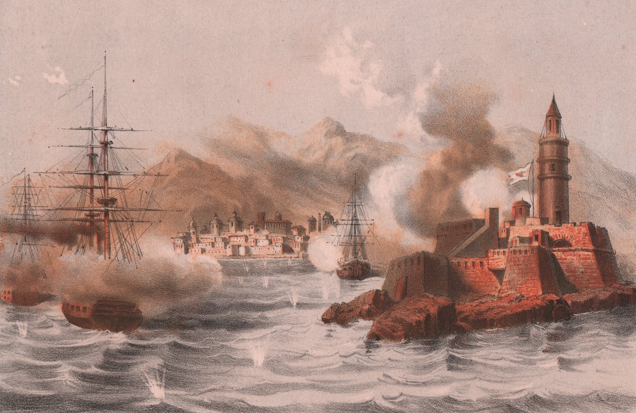 Bombing of Palermo, with ships in foreground by William M. Timlin