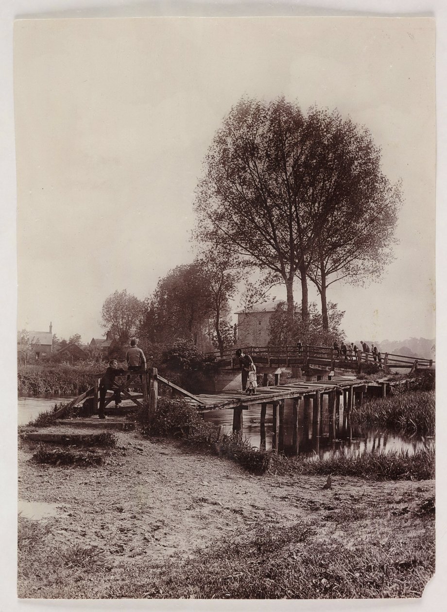 Bridges, Pile Children on a bridge, c 1890 by Unbekannt