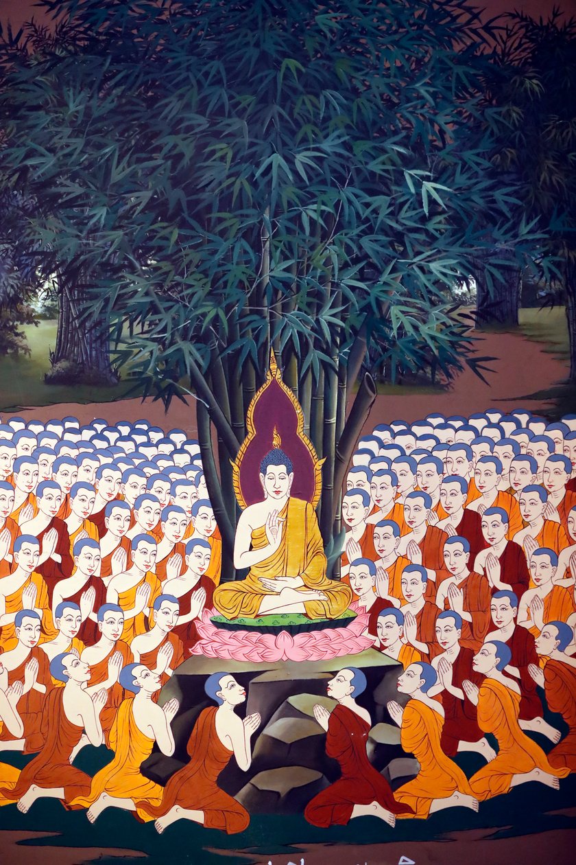 Buddha teaching to disciples, Wall fresco, Wat Botum temple, Phnom Penh, 2022 by Unbekannter Künstler