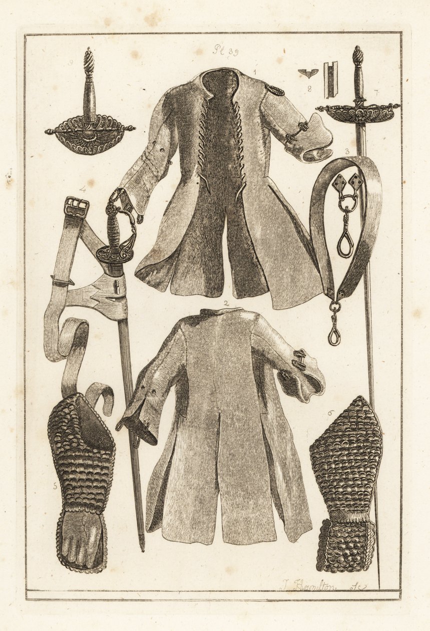 Buff Coat, Buff Belt, Gilt-silver Sword Hilt, Buff Arm-piece and Glove, Toledo Sword, Blade and Scabbard, and Hilt by Unbekannt