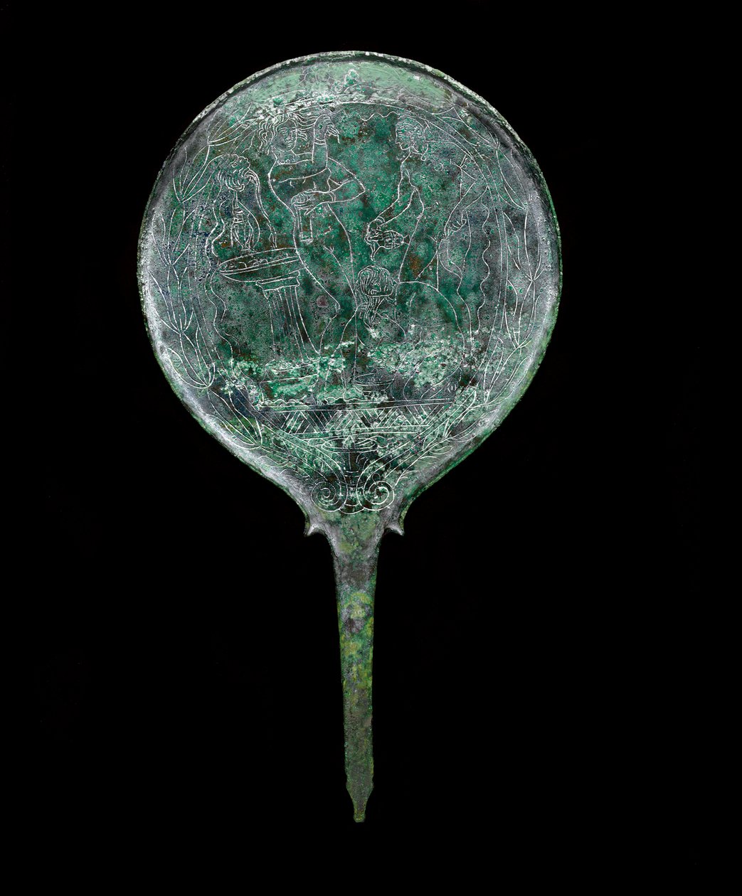 Cast disc mirror with short flaring extension, Praeneste by Unbekannt