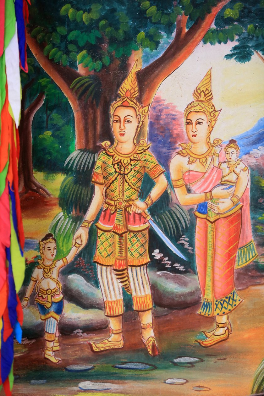 Ceiling Artwork Depicting the Life of Buddha. Wat Si Sou Mang Karam Temple, Vang Vieng, Laos, 2015 by Unbekannt