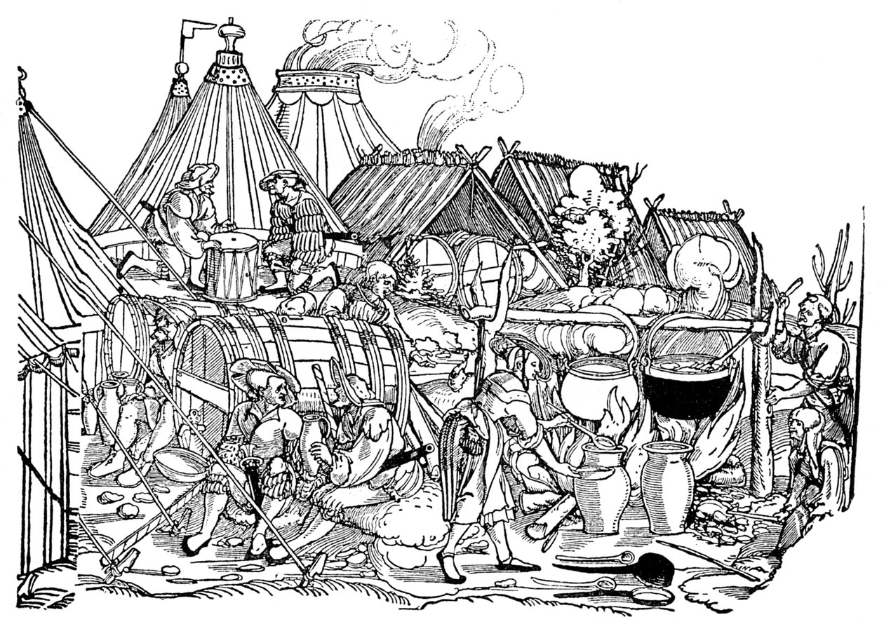 Cooking and drinking in a German mercenaries