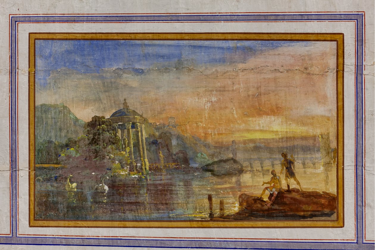 Detail of the decoration depicting a landscape, The Red Room, The Royal Apartment, The Royal Palace or Palazzo dei Normanni, Palermo, Sicily, Italy by Unbekannter Künstler