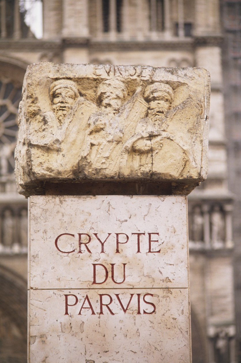 Crypte du Parvis inscription at crypte archeologique, on Ile de la Cite, stone with inscription and carvings, Paris, France by Unbekannt