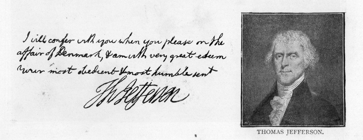 Handwriting and signature from a letter of Thomas Jefferson to John Paul Jones, written in Paris, July 11 by Unbekannt